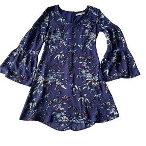 Ann Taylor Loft Purple Frosted Branch Floral V Neck Bell Sleeve Dress Size 00P